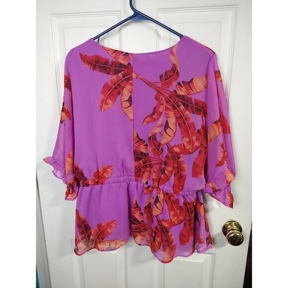 Sofia Jeans Woman XXL Pullover Blous Tank Semi Sheer Leaf Faux Wrap Baby Doll - Picture 7 of 7